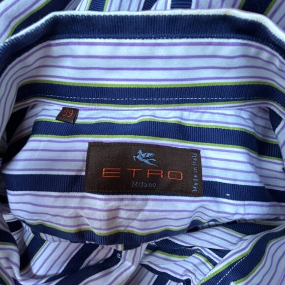 Etro Milano Made in Italy Mens Sz 39 Button Up Striped Casual Shirt Long Sleeve - Picture 7 of 7